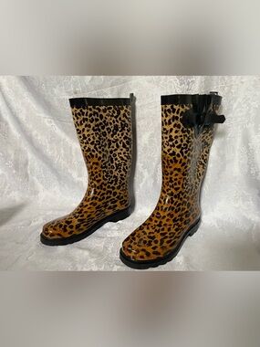 Capelli of New York Leopard Print Rain Boots - Black & Brown